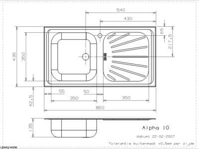 Alpha 1.0 Bowl in Matt Inox Reversible Sink