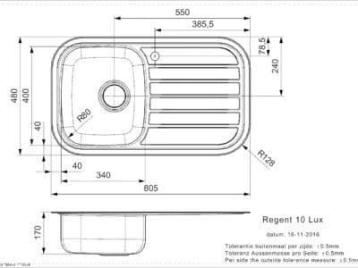 Reginox Regent 10 Lux 1.0 Bowl Stainless Steel Inset Kitchen Sink (Left Drainer)