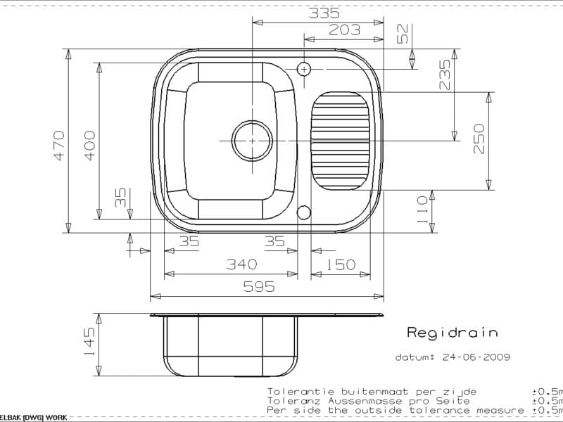 Reginox Regidrain 1.0 Bowl NTH Stainless Steel Inset Kitchen Sink