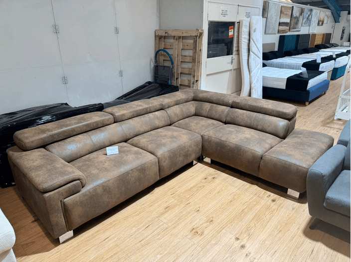 Rosevere Brown Microsuede Reclining Headrest Corner Sofa (Clearance Line)